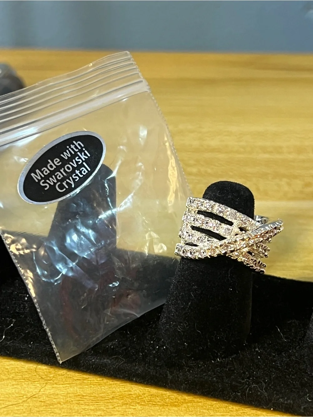 Swarovski Silver Crystal Cross-Over Band Ring